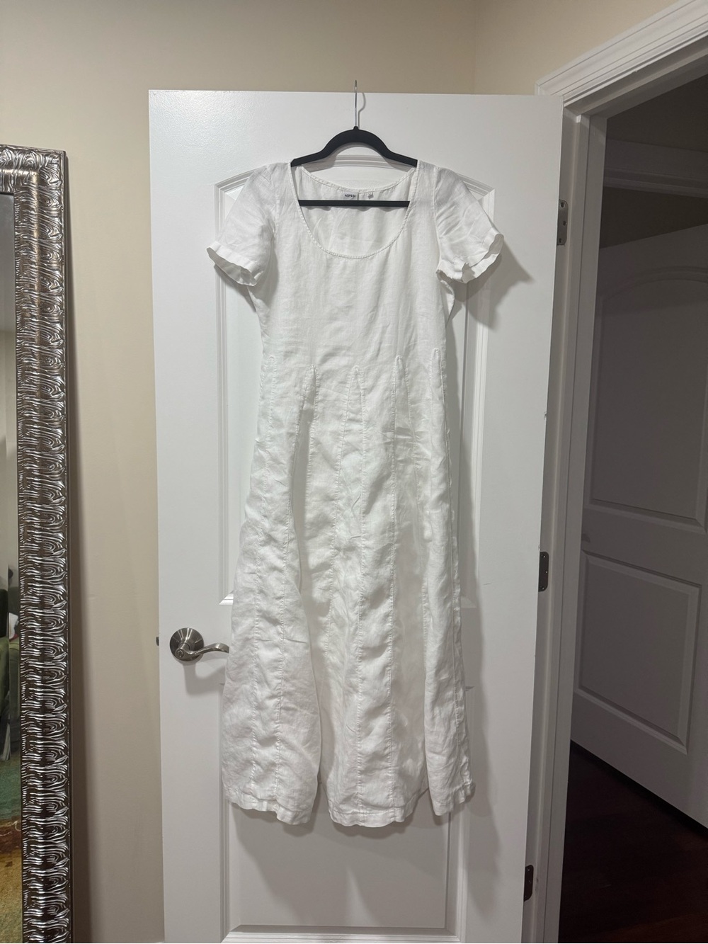 Aspesi White Short-Sleeve Linen Midi Dress
